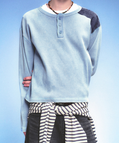 MAINBOOTH(メインブース)の「Washed Henley T-shirt(SKY BLUE)(Tシャツ/カットソー・レディース・その他・1/2)」の13枚目の写真