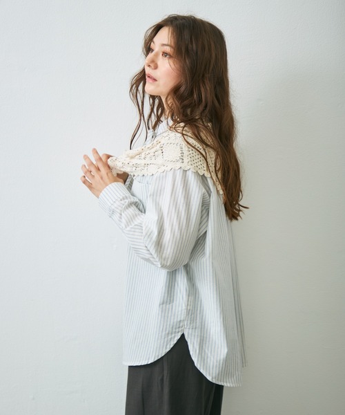 Lunea(ルネア)の「バンドカラーストライプシャツ(シャツ/ブラウス・レディース・ブルー/ベージュ・FREE)」の18枚目の写真