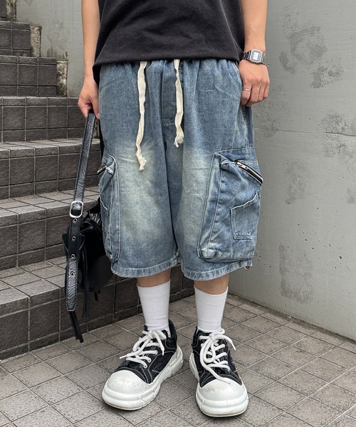 lilful(リルフル)の「【26年春夏新作】【ウエストゴム】デニムカーゴショートイージーパンツ(デニムパンツ・メンズ・ブルー/ブラック・L/M)」の12枚目の写真