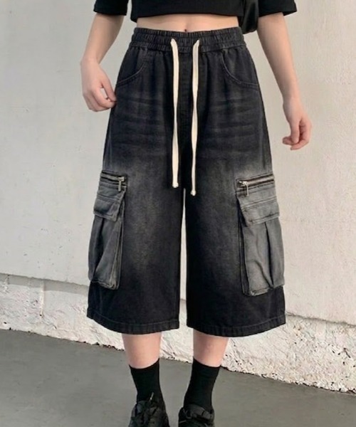 lilful(リルフル)の「【26年春夏新作】【ウエストゴム】デニムカーゴショートイージーパンツ(デニムパンツ・メンズ・ブルー/ブラック・L/M)」の7枚目の写真