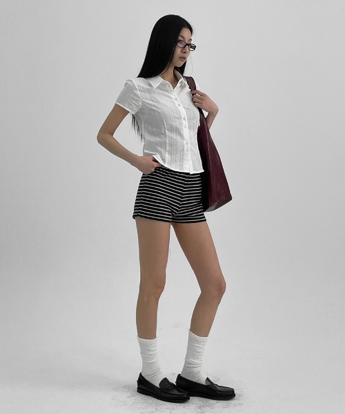 BLACKUP（ブラックアップ）の「[MADE] マレッドリンクル半袖シャツ（シャツ/ブラウス・レディース・ブラック/ホワイト・MEDIUM/SMALL）」の9枚目の写真