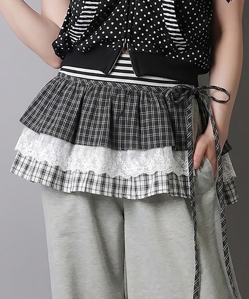 SPINNS(スピンズ)の「チェック柄巻きスカート/ラップスカート/腰巻き/3段(スカート・レディース・ブラック・ONESIZE)」の1枚目の写真