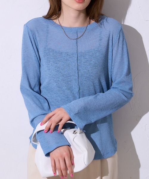 TRIANGLE PALETTE（トライアングルパレット）の「シアートップス / 長袖リブ スリットスリーブ（Tシャツ/カットソー・レディース・アイボリー/モカ/ブルー・FREE）」の16枚目の写真