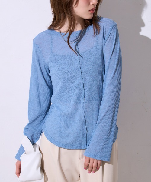 TRIANGLE PALETTE（トライアングルパレット）の「シアートップス / 長袖リブ スリットスリーブ（Tシャツ/カットソー・レディース・アイボリー/モカ/ブルー・FREE）」の19枚目の写真