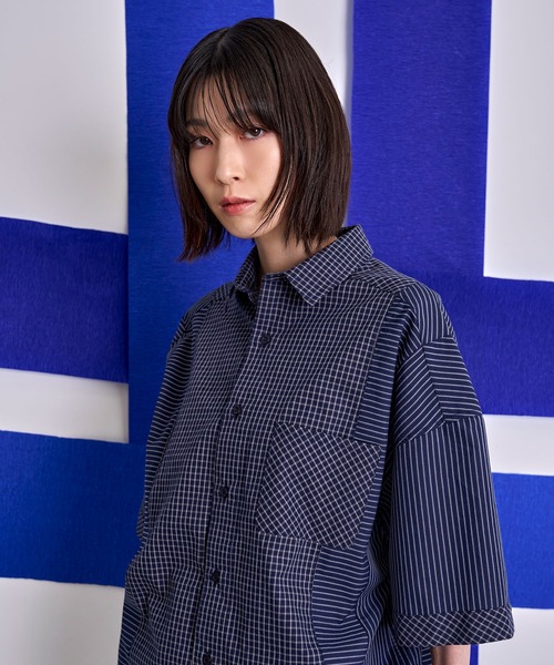 Nora Lily(ノラリリー)の「【Nora Lily】Pattern Clash Panel S/S Shirt(シャツ/ブラウス・メンズ・ブラック/ライトベージュ/ネイビー・FREE)」の1枚目の写真