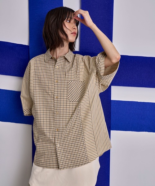 Nora Lily(ノラリリー)の「【Nora Lily】Pattern Clash Panel S/S Shirt(シャツ/ブラウス・メンズ・ブラック/ライトベージュ/ネイビー・FREE)」の3枚目の写真