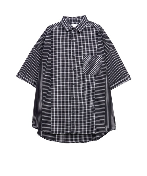 Nora Lily(ノラリリー)の「【Nora Lily】Pattern Clash Panel S/S Shirt(シャツ/ブラウス・メンズ・ブラック/ライトベージュ/ネイビー・FREE)」の4枚目の写真