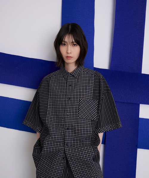 Nora Lily(ノラリリー)の「【Nora Lily】Pattern Clash Panel S/S Shirt(シャツ/ブラウス・メンズ・ブラック/ライトベージュ/ネイビー・FREE)」の20枚目の写真