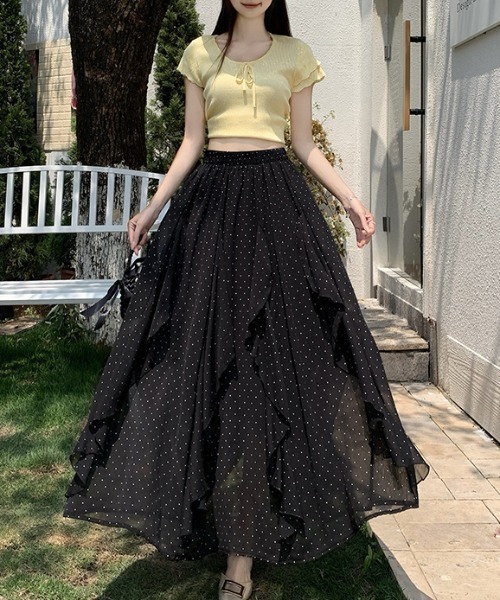 AMAJI(アマジ)の「ドット柄 不規則フリル ウエストゴム Aライン フレアスカート(スカート・レディース・ブラック系その他/ライトピンク/ブラック/ホワイト系その他/ホワイト/ベージュ・SMALL/MEDIUM/LARGE/X-LARGE)」の8枚目の写真