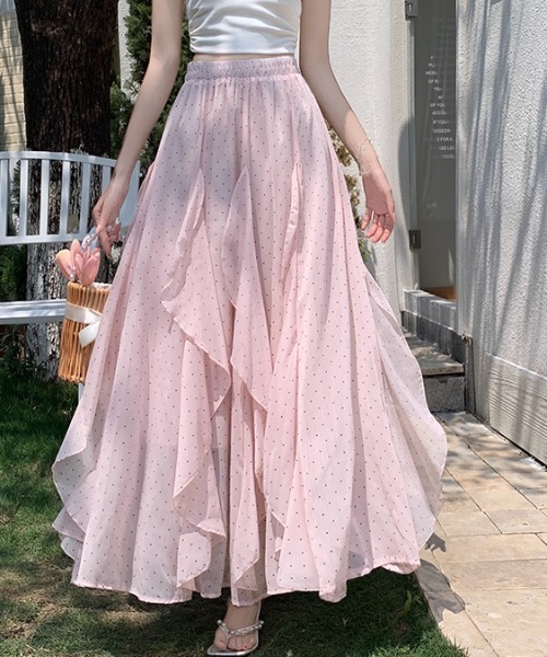 AMAJI(アマジ)の「ドット柄 不規則フリル ウエストゴム Aライン フレアスカート(スカート・レディース・ブラック系その他/ライトピンク/ブラック/ホワイト系その他/ホワイト/ベージュ・SMALL/MEDIUM/LARGE/X-LARGE)」の10枚目の写真