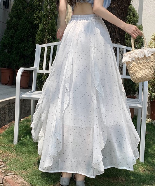 AMAJI(アマジ)の「ドット柄 不規則フリル ウエストゴム Aライン フレアスカート(スカート・レディース・ブラック系その他/ライトピンク/ブラック/ホワイト系その他/ホワイト/ベージュ・SMALL/MEDIUM/LARGE/X-LARGE)」の11枚目の写真