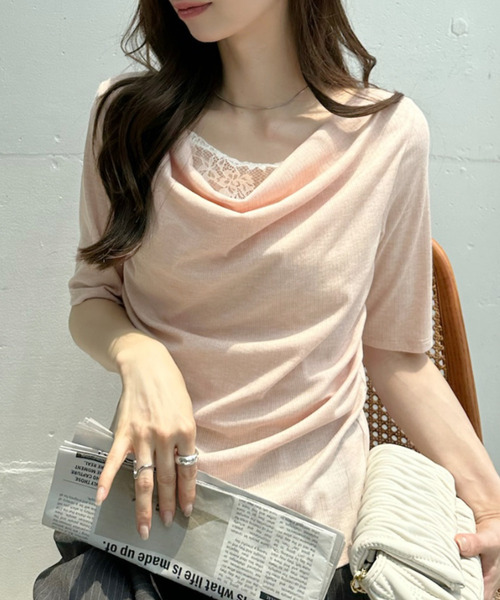 Ada.(エイダ)の「ドレープ ネック レース レイヤード カットソー(Tシャツ/カットソー・レディース・オフホワイト/ピンク/ブラック/グレー・FREE)」の14枚目の写真