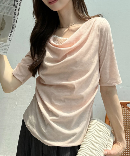 Ada.(エイダ)の「ドレープ ネック レース レイヤード カットソー(Tシャツ/カットソー・レディース・オフホワイト/ピンク/ブラック/グレー・FREE)」の17枚目の写真