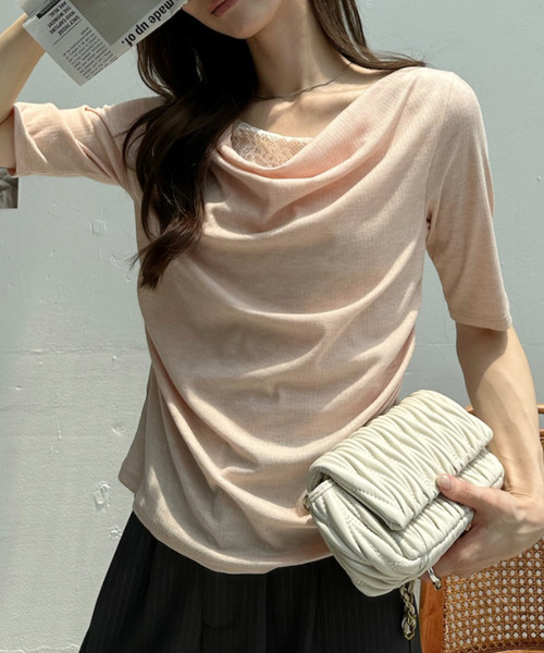 Ada.(エイダ)の「ドレープ ネック レース レイヤード カットソー(Tシャツ/カットソー・レディース・オフホワイト/ピンク/ブラック/グレー・FREE)」の15枚目の写真