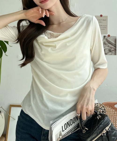 Ada.(エイダ)の「ドレープ ネック レース レイヤード カットソー(Tシャツ/カットソー・レディース・オフホワイト/ピンク/ブラック/グレー・FREE)」の22枚目の写真