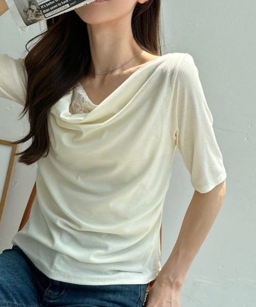 Ada.(エイダ)の「ドレープ ネック レース レイヤード カットソー(Tシャツ/カットソー・レディース・オフホワイト/ピンク/ブラック/グレー・FREE)」の18枚目の写真