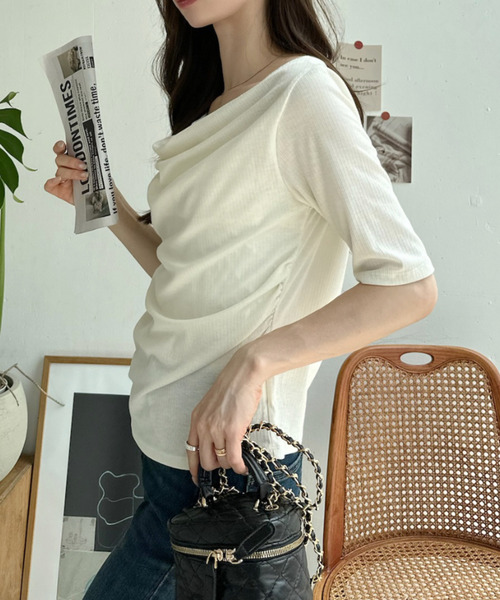 Ada.(エイダ)の「ドレープ ネック レース レイヤード カットソー(Tシャツ/カットソー・レディース・オフホワイト/ピンク/ブラック/グレー・FREE)」の21枚目の写真