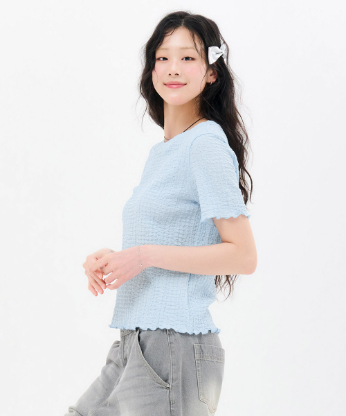 CHASECULT(チェイスカルト)の「レディースクリンクル半袖Tシャツ-FBRG5868D0D(Tシャツ/カットソー・レディース・スカイブルー・85/90)」の2枚目の写真