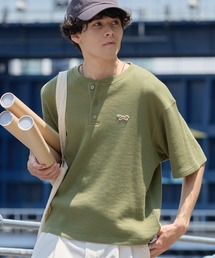 PENNEYS/ペニーズ 別注 THEFOX ワンポイント刺繍 ワッフル ヘンリーネック ショート丈半袖Tシャツ