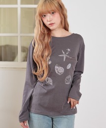 クルーネック バックコンシャス 長袖 プリント Tシャツ
