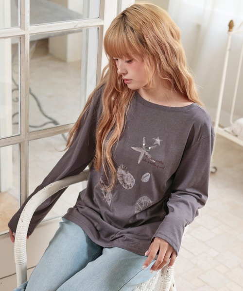 LiLIN(リリン)の「クルーネック バックコンシャス 長袖 プリント Tシャツ(Tシャツ/カットソー・レディース・ダークグレー/ホワイト・FREE)」の10枚目の写真