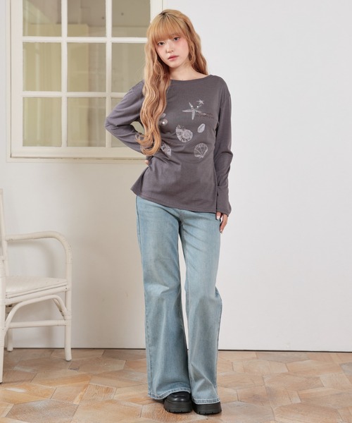 LiLIN(リリン)の「クルーネック バックコンシャス 長袖 プリント Tシャツ(Tシャツ/カットソー・レディース・ダークグレー/ホワイト・FREE)」の15枚目の写真