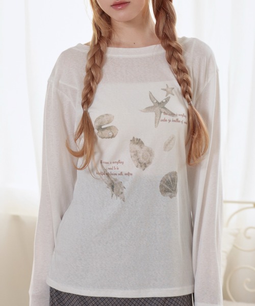 LiLIN(リリン)の「クルーネック バックコンシャス 長袖 プリント Tシャツ(Tシャツ/カットソー・レディース・ダークグレー/ホワイト・FREE)」の6枚目の写真