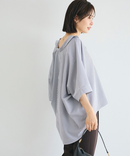 coca(coca)(コカ)の「とろみサッカースキッパードルマンブラウス(シャツ/ブラウス・レディース・ライトグレー/ネイビー・L/M)」の5枚目の写真