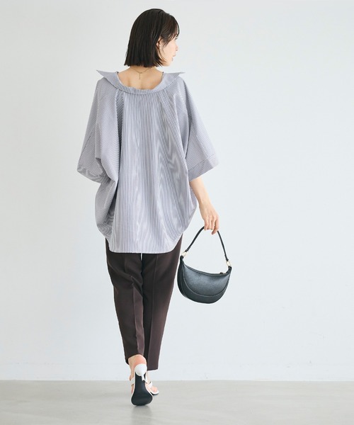 coca(coca)(コカ)の「とろみサッカースキッパードルマンブラウス(シャツ/ブラウス・レディース・ライトグレー/ネイビー・L/M)」の6枚目の写真