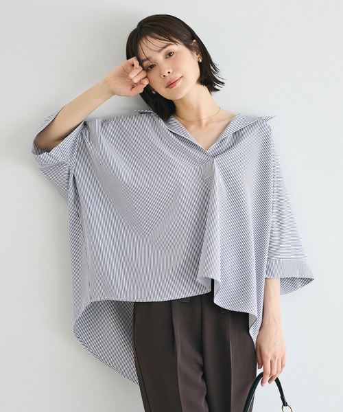 coca(coca)(コカ)の「とろみサッカースキッパードルマンブラウス(シャツ/ブラウス・レディース・ライトグレー/ネイビー・L/M)」の7枚目の写真