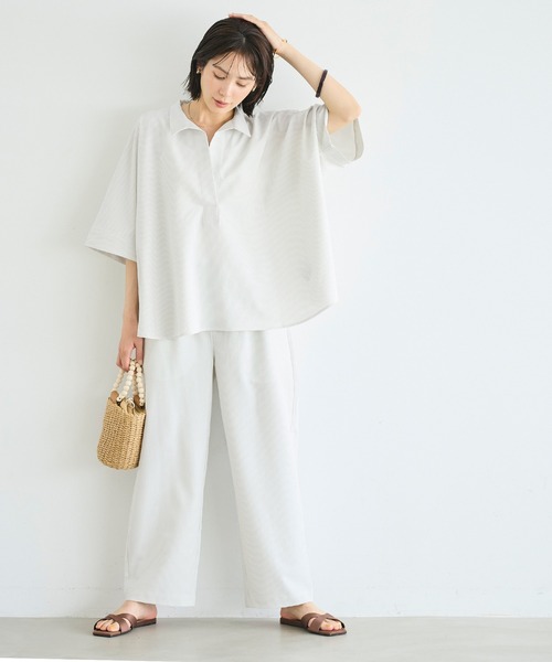 coca(coca)(コカ)の「とろみサッカースキッパードルマンブラウス(シャツ/ブラウス・レディース・ライトグレー/ネイビー・L/M)」の8枚目の写真