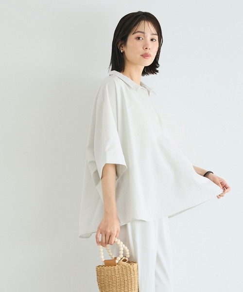 coca(coca)(コカ)の「とろみサッカースキッパードルマンブラウス(シャツ/ブラウス・レディース・ライトグレー/ネイビー・L/M)」の9枚目の写真