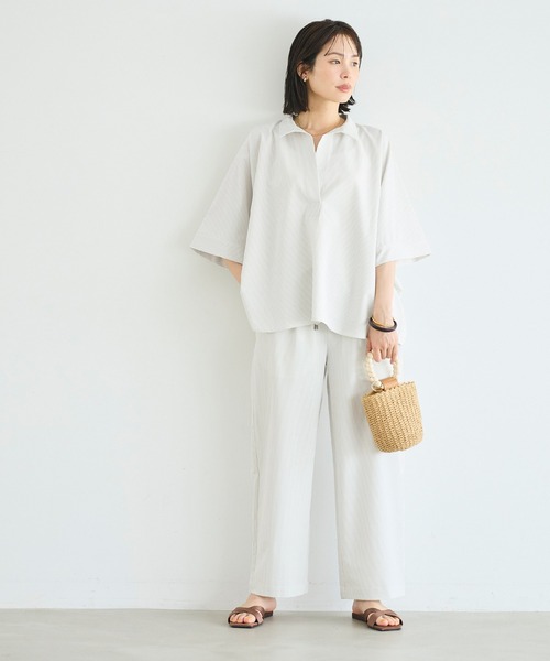 coca(coca)(コカ)の「とろみサッカースキッパードルマンブラウス(シャツ/ブラウス・レディース・ライトグレー/ネイビー・L/M)」の11枚目の写真