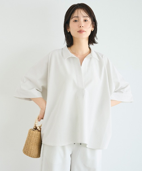 coca(coca)(コカ)の「とろみサッカースキッパードルマンブラウス(シャツ/ブラウス・レディース・ライトグレー/ネイビー・L/M)」の13枚目の写真