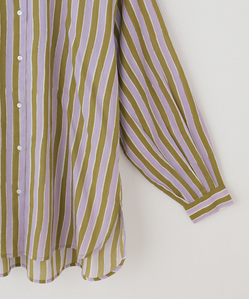 sara mallika(サラ マリカ)の「【SARA MALLIKA/サラマリカ】 Cotton Wave Stripe Print Shi(シャツ/ブラウス・レディース・オレンジ/カーキ・FREE)」の10枚目の写真