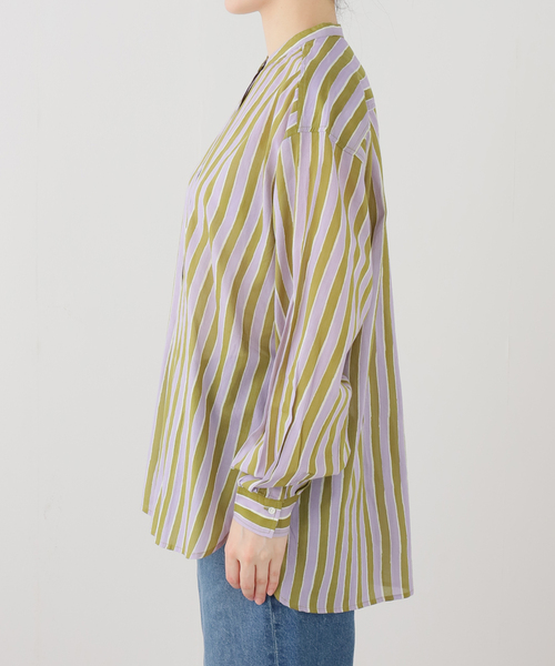 sara mallika(サラ マリカ)の「【SARA MALLIKA/サラマリカ】 Cotton Wave Stripe Print Shi(シャツ/ブラウス・レディース・オレンジ/カーキ・FREE)」の4枚目の写真