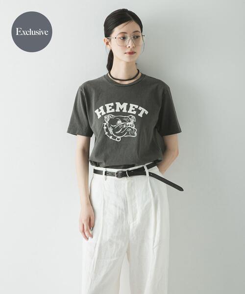 MIXTA（ミクスタ）の「『別注』Mixta×URBAN RESEARCH　HEMET（Tシャツ/カットソー・レディース・キャメル/ナチュラル/スミクロ・SMALL）」の2枚目の写真