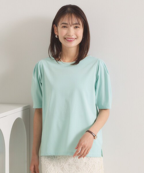 ITS'DEMO(イッツデモ)の「【汗染み防止/冷感/UV】立体袖トップス(Tシャツ/カットソー・レディース・オフホワイト/ブラック/ピンク/グリーン系・00)」の1枚目の写真