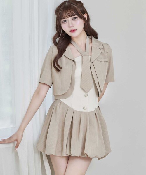OLIVE des OLIVE(オリーブデオリーブ)の「【Belle Charme】Mini Ribbon Short Sleeve Jacket(テーラードジャケット・レディース・ベージュ/チャコールグレー/ブラック・FREE)」の1枚目の写真