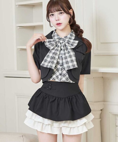 OLIVE des OLIVE(オリーブデオリーブ)の「【Belle Charme】Mini Ribbon Short Sleeve Jacket(テーラードジャケット・レディース・ベージュ/チャコールグレー/ブラック・FREE)」の2枚目の写真