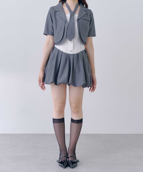 OLIVE des OLIVE(オリーブデオリーブ)の「【Belle Charme】Mini Ribbon Short Sleeve Jacket(テーラードジャケット・レディース・ベージュ/チャコールグレー/ブラック・FREE)」の8枚目の写真