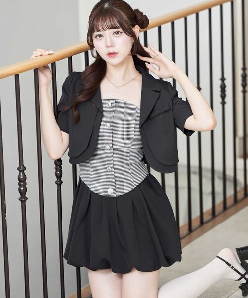 OLIVE des OLIVE(オリーブデオリーブ)の「【Belle Charme】Mini Ribbon Short Sleeve Jacket(テーラードジャケット・レディース・ベージュ/チャコールグレー/ブラック・FREE)」の15枚目の写真