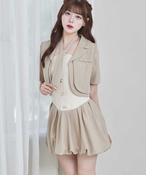 OLIVE des OLIVE(オリーブデオリーブ)の「【Belle Charme】Mini Ribbon Short Sleeve Jacket(テーラードジャケット・レディース・ベージュ/チャコールグレー/ブラック・FREE)」の6枚目の写真