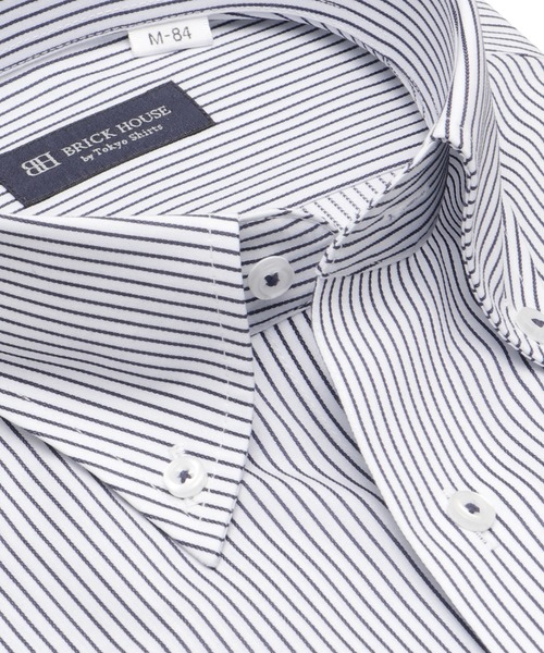 TOKYO SHIRTS（トウキョウシャツ）の「【吸水速乾】 形態安定ノンアイロン ボタンダウン 長袖ビジネスワイシャツ（ビジネスシャツ・メンズ・ネイビー・首回り37cm-裄丈80cm/首回り41cm-裄丈82cm/首回り39cm-裄丈84cm/首回り39cm-裄丈80cm/首回り37cm-裄丈84cm/首回り43cm-裄丈86cm/首回り43cm-裄丈82cm/首回り42cm-裄丈86cm/首回り42cm-裄丈82cm/首回り41cm-裄丈86cm）」の2枚目の写真
