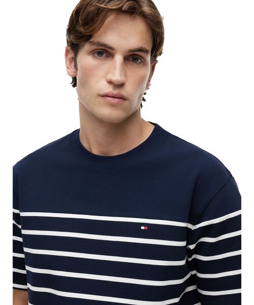 TOMMY HILFIGER(トミーヒルフィガー)の「ジャカードストライプリラックスクルーネックTシャツ(Tシャツ/カットソー・メンズ・ネイビー/オフホワイト・LARGE/MEDIUM/X-LARGE/SMALL)」の10枚目の写真