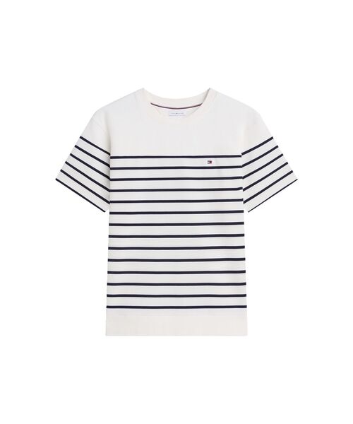 TOMMY HILFIGER(トミーヒルフィガー)の「ジャカードストライプリラックスクルーネックTシャツ(Tシャツ/カットソー・メンズ・ネイビー/オフホワイト・LARGE/MEDIUM/X-LARGE/SMALL)」の7枚目の写真