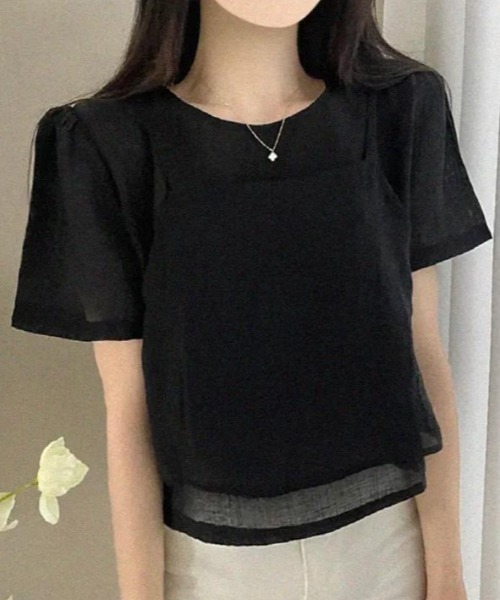 semplice(センプリチェ)の「2枚セットTシャツ【韓国ファッション】(Tシャツ/カットソー・レディース・ブラック/ホワイト・F)」の1枚目の写真