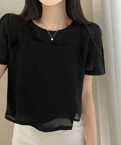 semplice(センプリチェ)の「2枚セットTシャツ【韓国ファッション】(Tシャツ/カットソー・レディース・ブラック/ホワイト・F)」の3枚目の写真