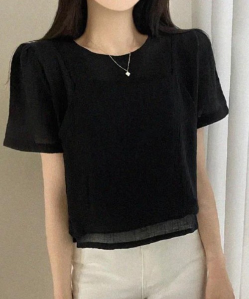 semplice(センプリチェ)の「2枚セットTシャツ【韓国ファッション】(Tシャツ/カットソー・レディース・ブラック/ホワイト・F)」の6枚目の写真