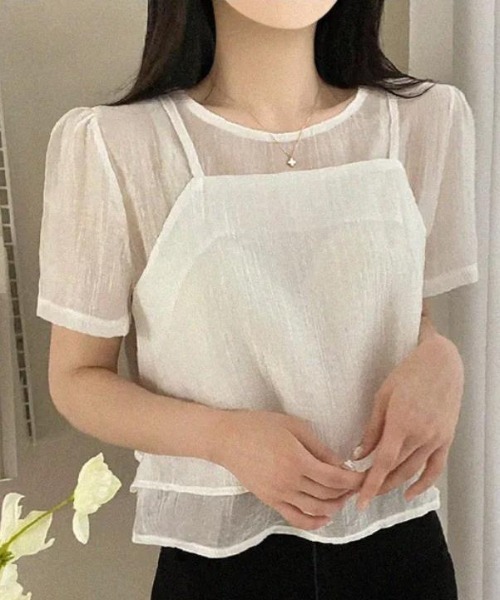 semplice(センプリチェ)の「2枚セットTシャツ【韓国ファッション】(Tシャツ/カットソー・レディース・ブラック/ホワイト・F)」の10枚目の写真